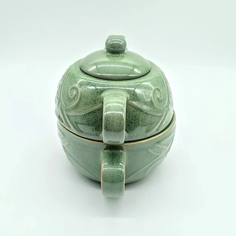 Pier 1 Sage Green Stoneware Stackable Teapot Cup For One NWT